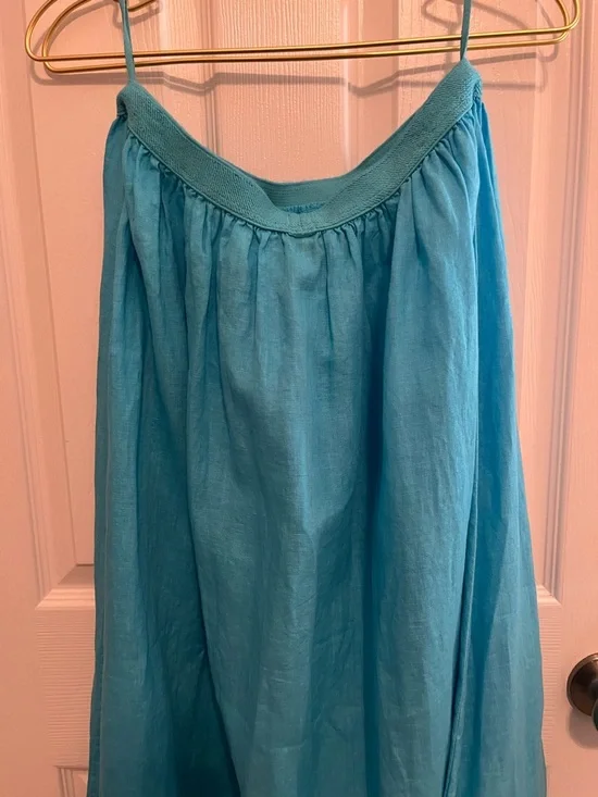 ✨ Haris Cotton Linen Skirt L Turquoise Gold Embroidered Greece Boho - Picture 4 of 9